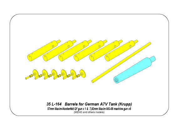 ABR-35-L-164  Дополнения для  Barrels for German WWI A7V Tank для Meng, unversal 1/35