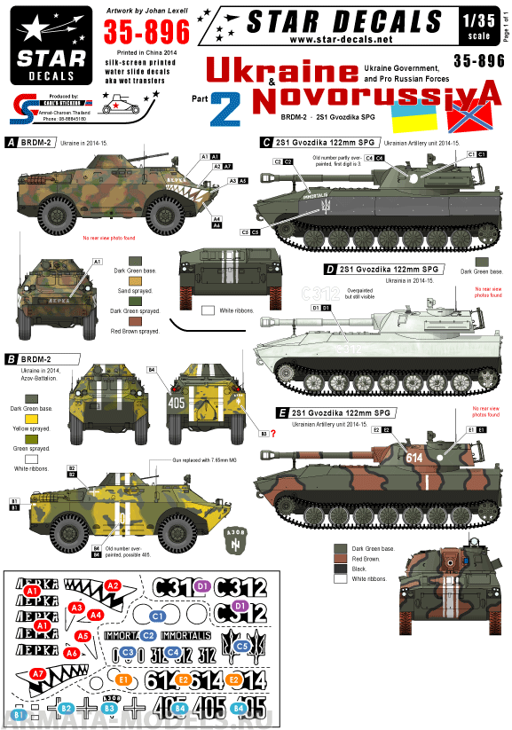 35-896SD Ukraine and Novorussiya # 2. BRDM-2 and 2S1 Gvozdika SPG