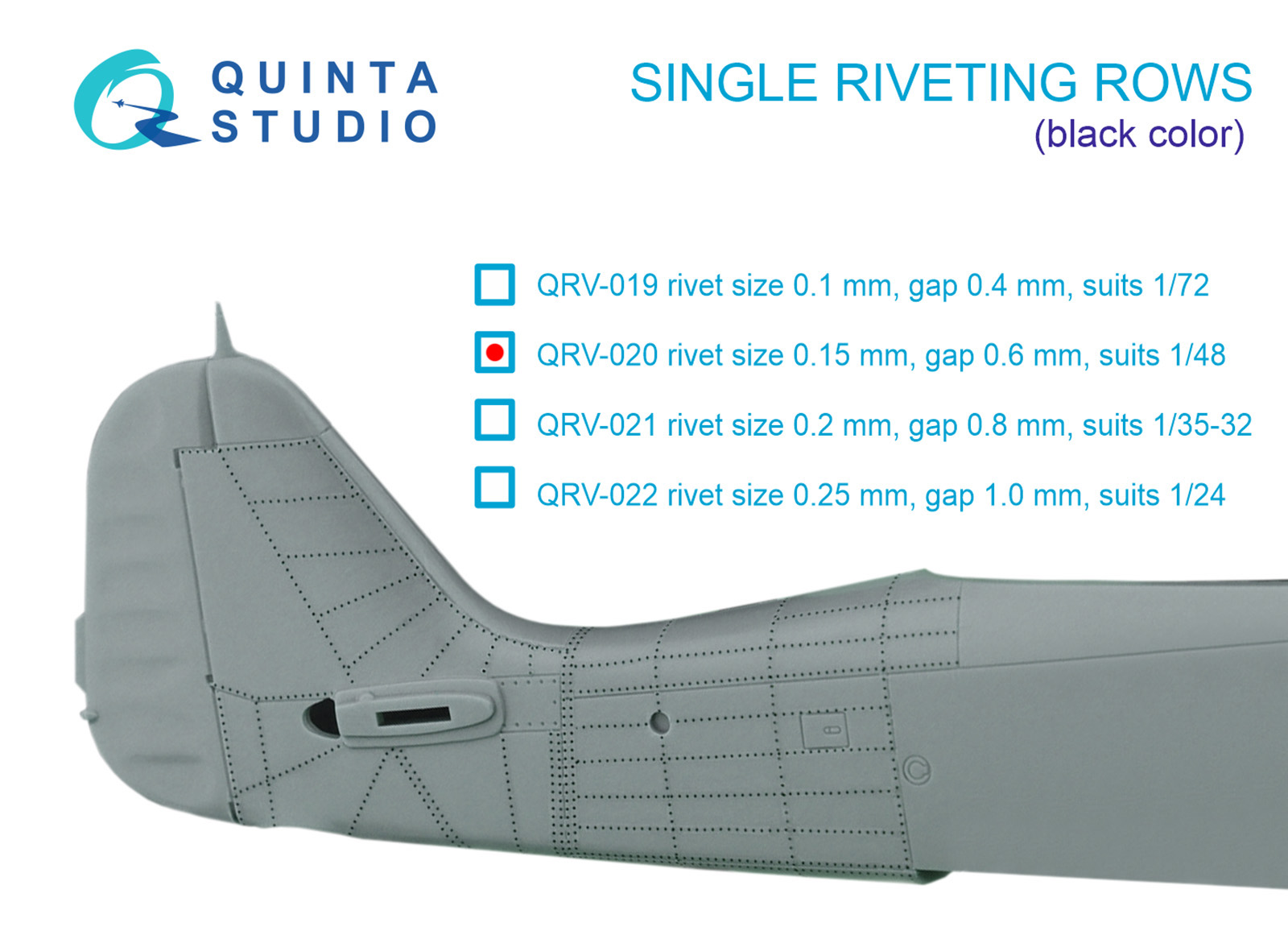 QRV-020 Одиночные клепочные ряды (размер клепки 0.15 mm, интервал 0.6 mm), цвет черный