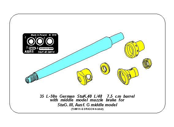 ABR-35-L-59n  Дополнения для  German StuK.40 L/48 7,5 cm Barrel with middle muzzle brake for Stug.III, Ausf G middle  для Tamiya/Dragon 1/35