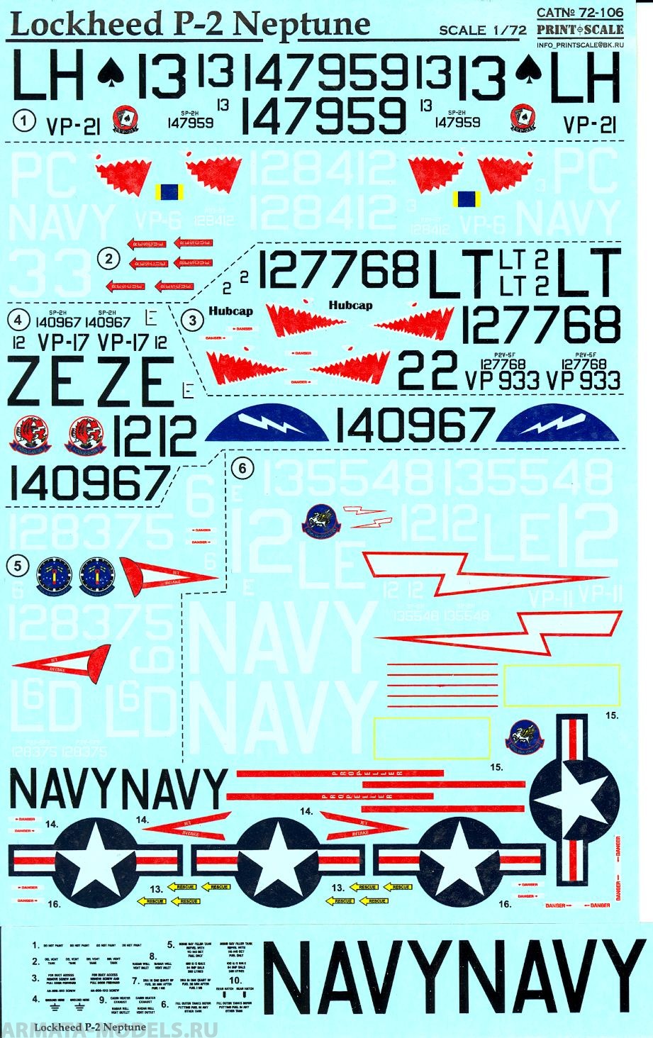 PS72-106 Декаль Lockheed P-2 Neptune