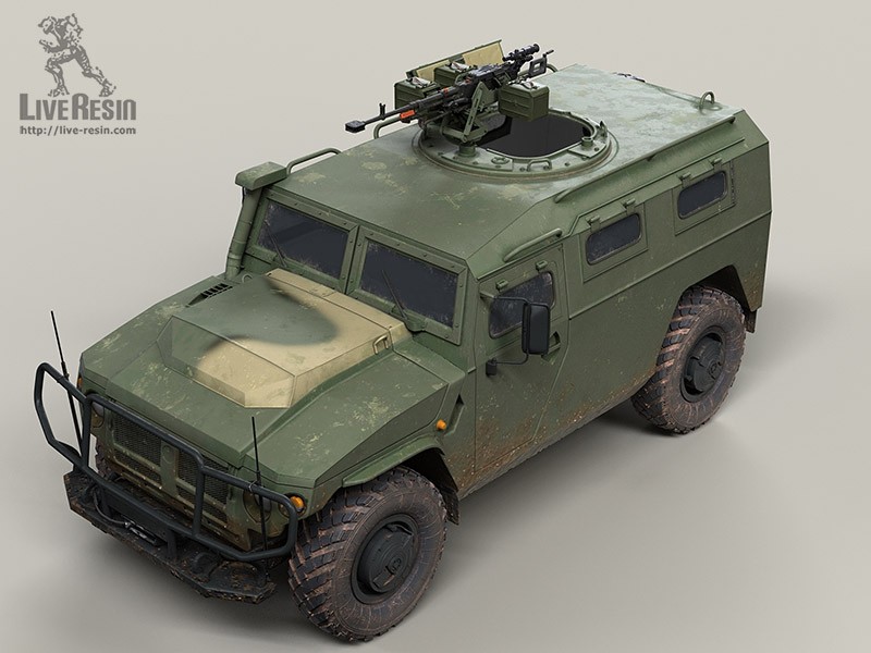 LRE35308 Армейский бронированный многоцелевой автомобиль ТИГР-М, серия модификаций - 12,7 мм пулемет 6П49 Корд на лафете 6У16, в наборе два варианта пулемета и три ящика