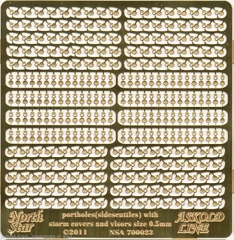 NSA700023 Portholes (side scuttles) with storm covers and visors for the French warships of early 20-th century0,5 mm size (in clear)